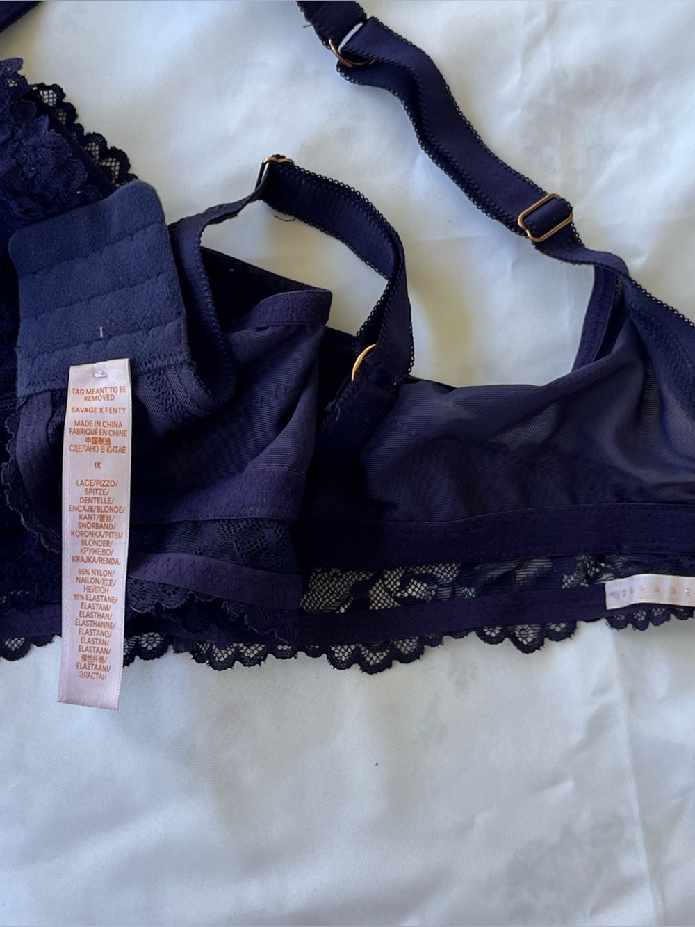 Savage X Fenty Lace Wirefree Bralette in Dark Navy - Picture 4 of 5